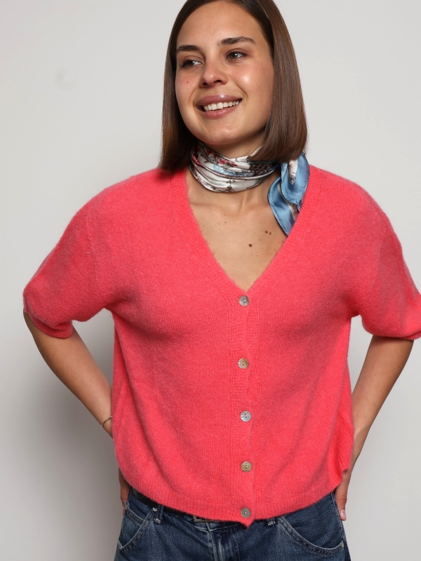 Anna - button-embellished knit cardigan in coral