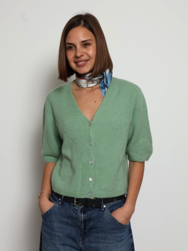 Anna - button-embellished knit cardigan in green
