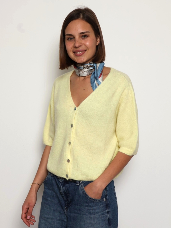 Anna - button-embellished knit cardigan in yellow