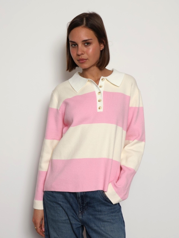 Olivia Jane -Striped rugby shirt sweater in pink