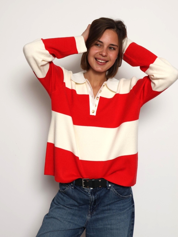 Olivia Jane -Striped rugby shirt sweater in red
