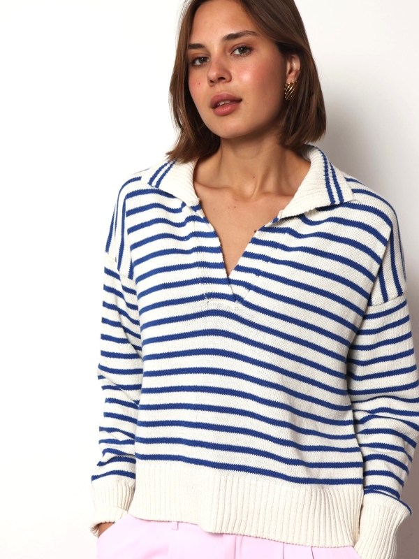 Molly - Blue & White Striped Cotton Sweater
