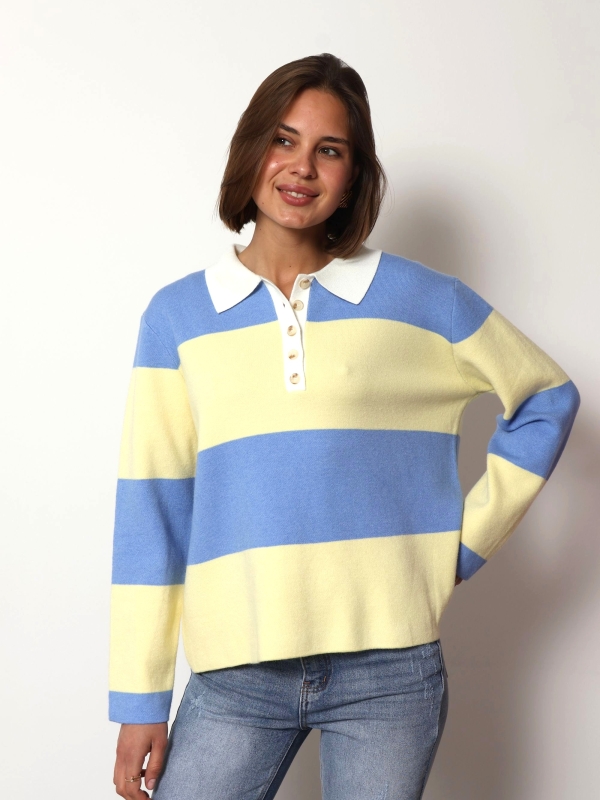 Olivia Jane -Striped rugby shirt sweater in blue and yellow