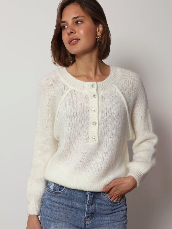Mia - Button Detail Jumper in ecru