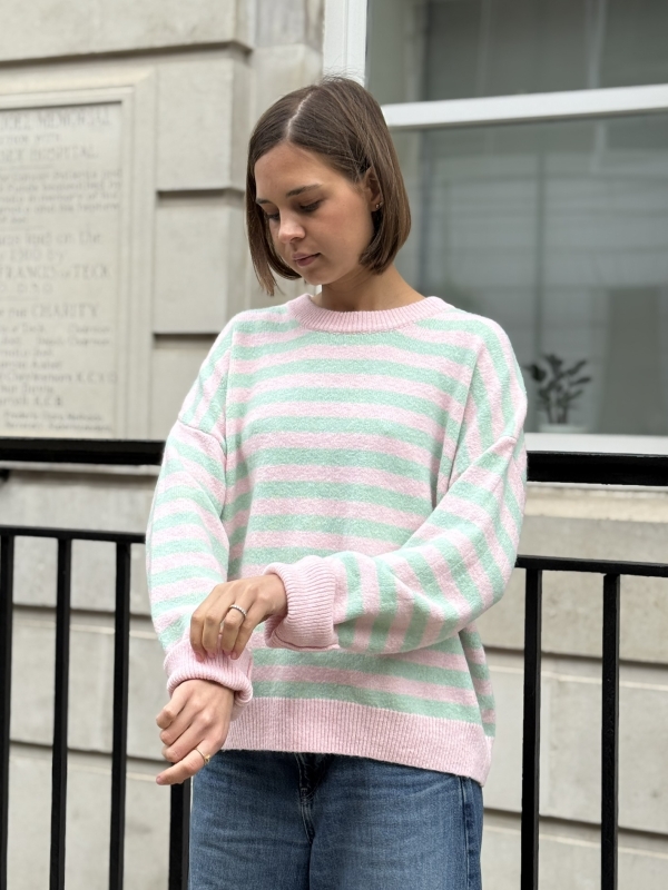 Charlie -Striped Sweater In Pink And green