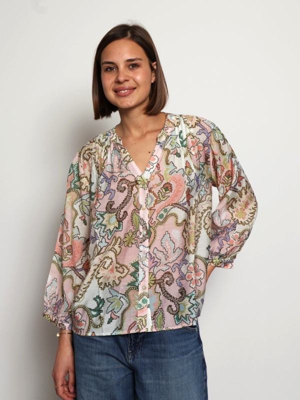 Alyna - Floral Print viscose silk-blend voile blouse in nude