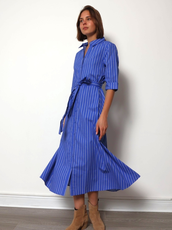 Destiny - cotton Shirt Dress Stripe In Blue