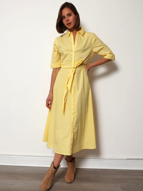 Destiny - cotton Shirt Dress Stripe In Yellow