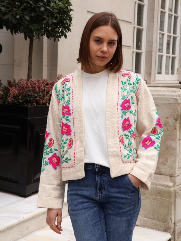 Isla - Beaded Cotton Open-Front Jacket lotus