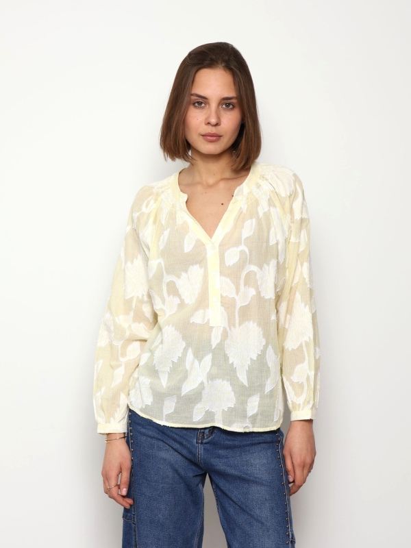 Ivy - Smocked Cotton Shirt Top In yellow