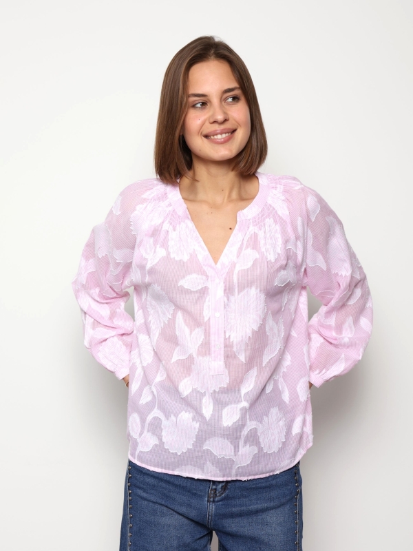 Ivy - Smocked Cotton Shirt Top In Pink