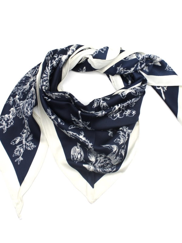 Teal- Petite Printed Neck Scarf in navy