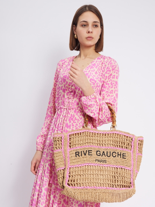 Harper - crocheted raffia tote in pink