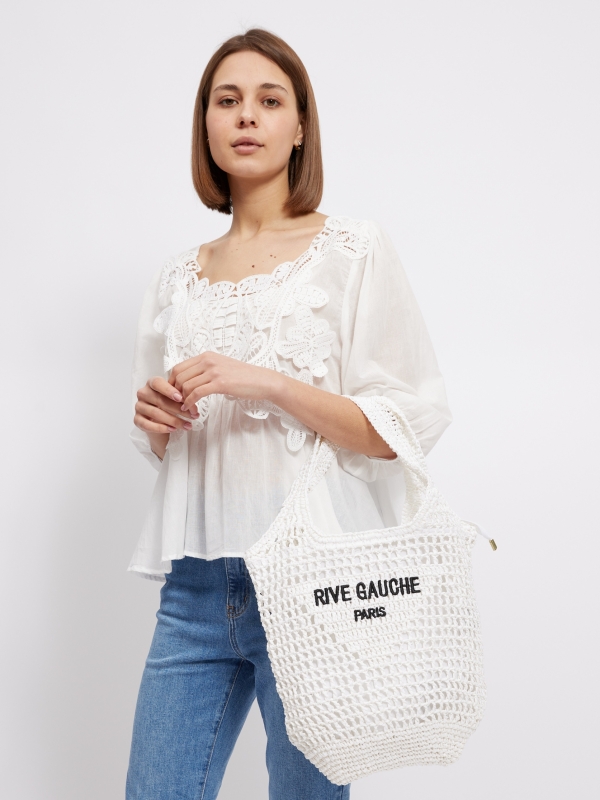 Molly - crocheted raffia tote in white