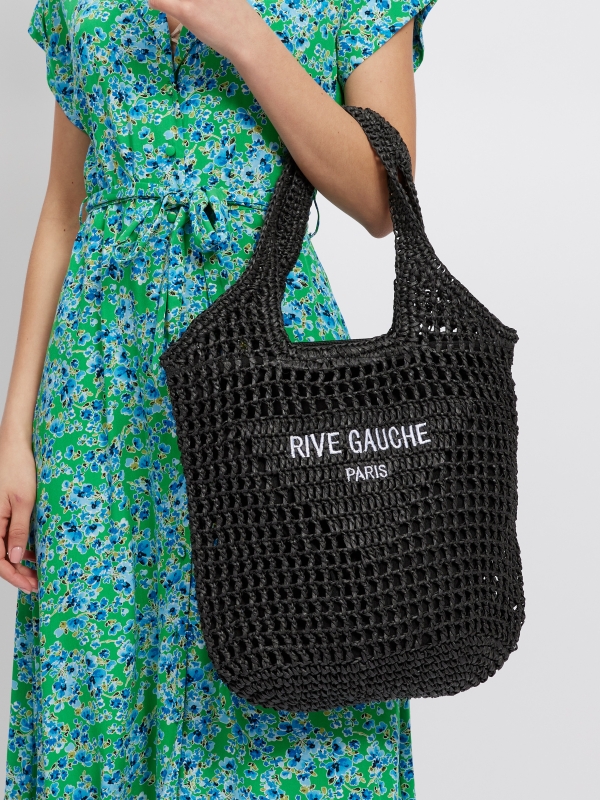 Molly - crocheted raffia tote in black