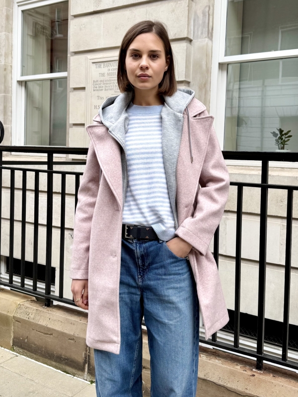 Julie - Pink Coat with Detachable Grey Hood Layer
