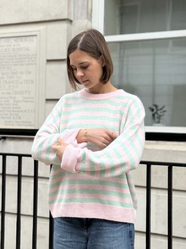 Charlie -Striped Sweater In Pink And green