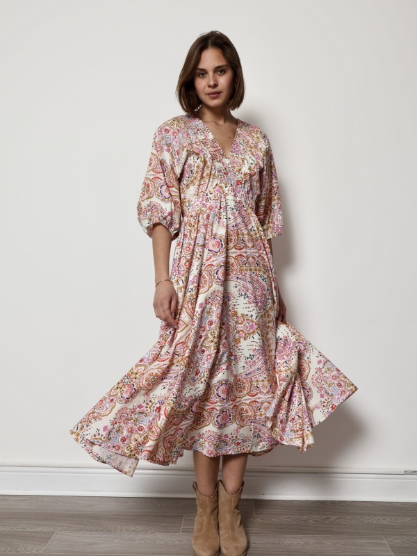Genevieve - Ruched Cotton Maxi Dress In Floral