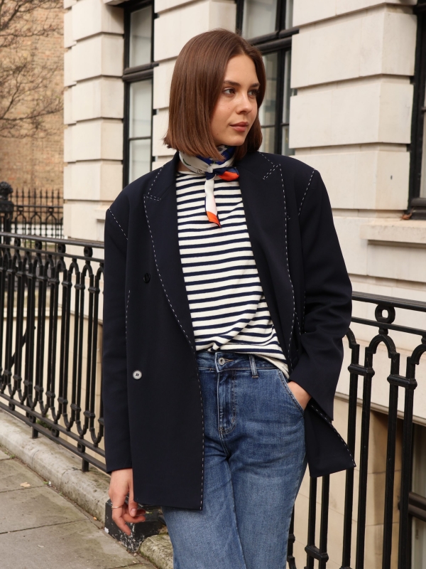 Sienna - Oversized Blazer with Contrast Stitching In Navy