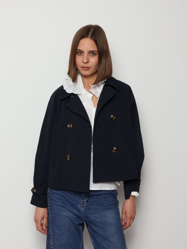 Tia - Cotton Cropped Jacket In Navy