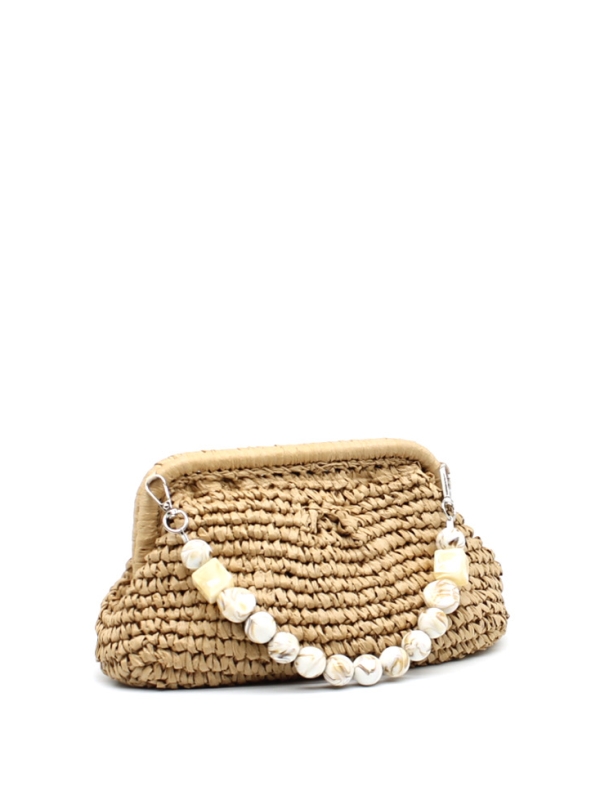 Bonnie - Raffia Bag with Beaded Handle in beige