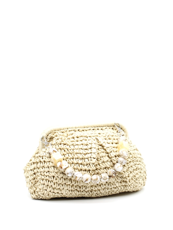 Bonnie - Raffia Bag with Beaded Handle in cream