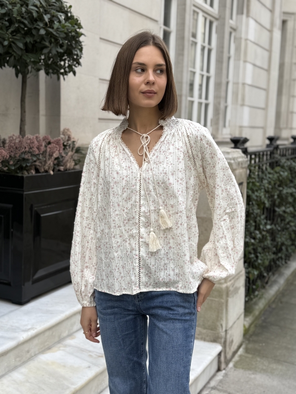 Beatriche -Floral Smocked Blouse in pink