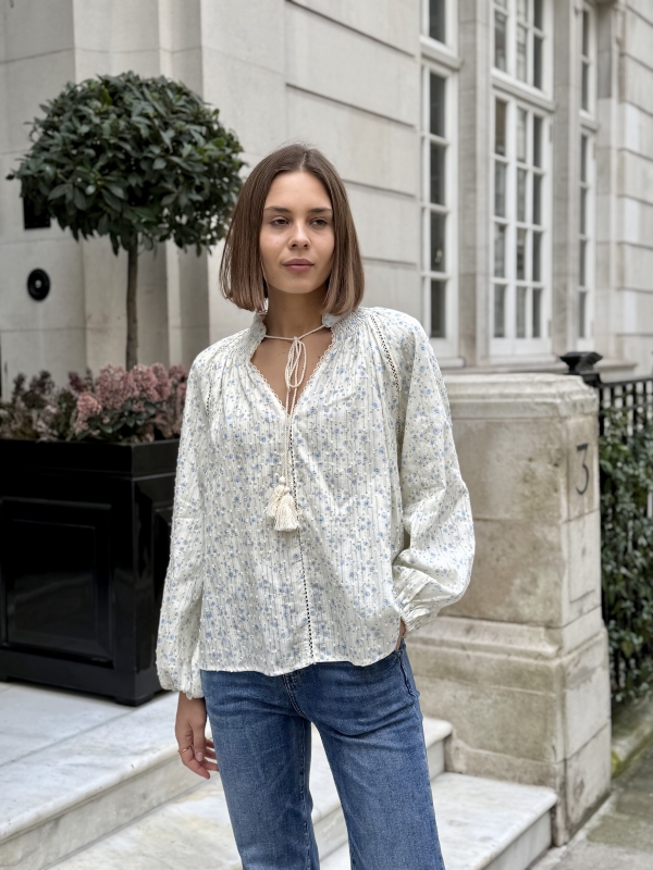 Beatriche -Floral Smocked Blouse in blue