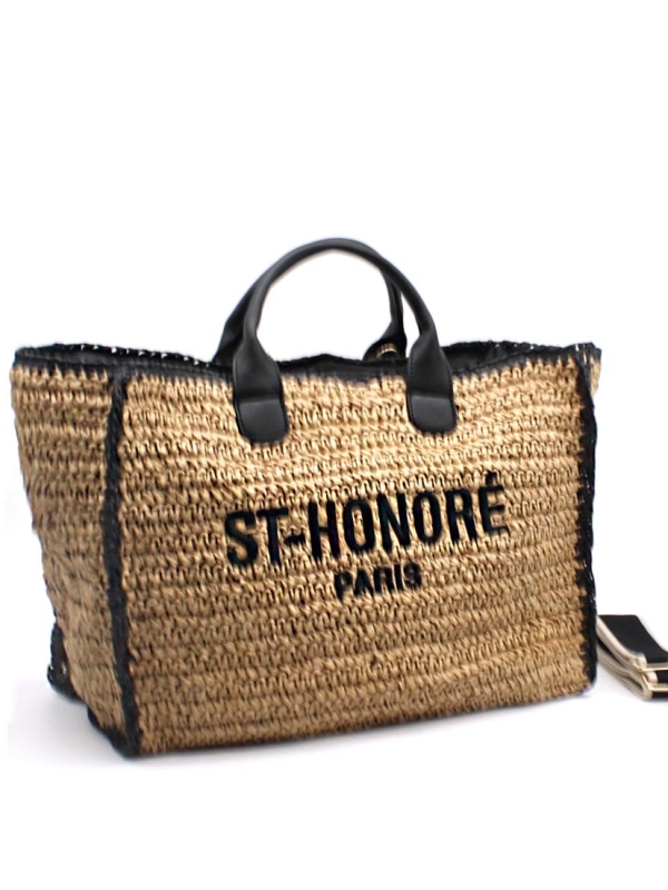 Hayle - crocheted raffia tote in neutral and black