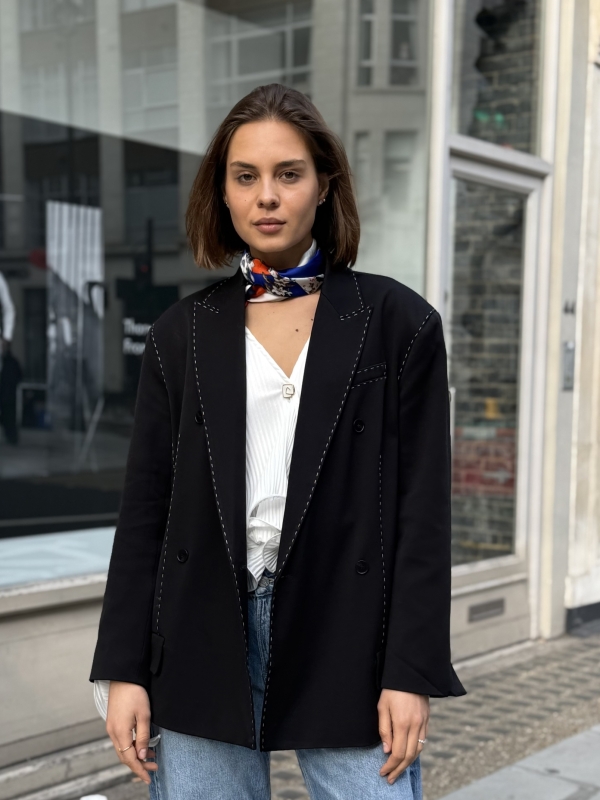 Sienna - Oversized Blazer with Contrast Stitching In Black