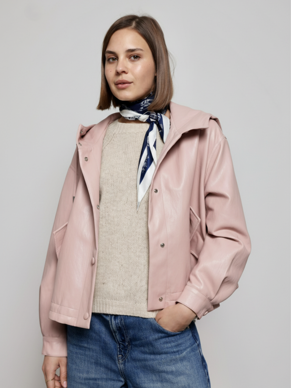 Sienna -Faux Leather Hooded Zip Jacket In Pink