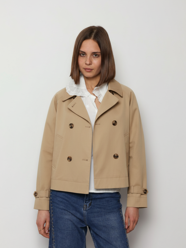 Tia - Cotton Cropped Jacket In Beige