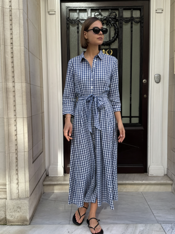 Dakota - Gingham Cotton Shirt Dress in blue