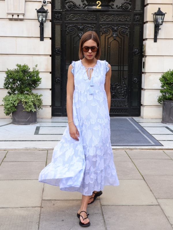 Hayley - Bohemian  Sleeveless Textured Maxi Dress in blue
