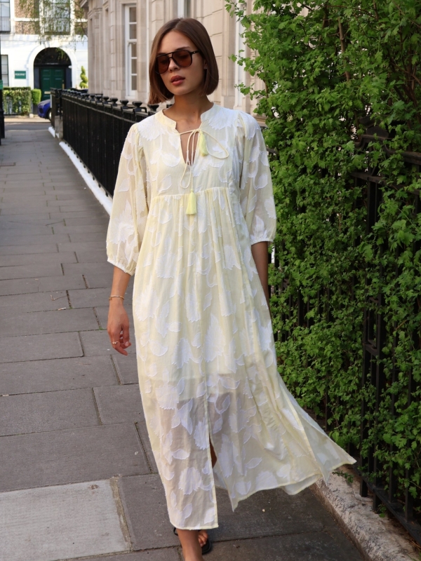 Hannah - Bohemian Textured Maxi Dress In yellow