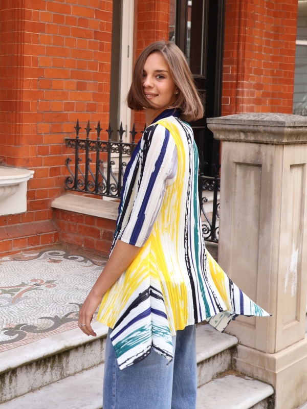 Parker -Waterfall Open-Front  Pleated Jacket in Blue