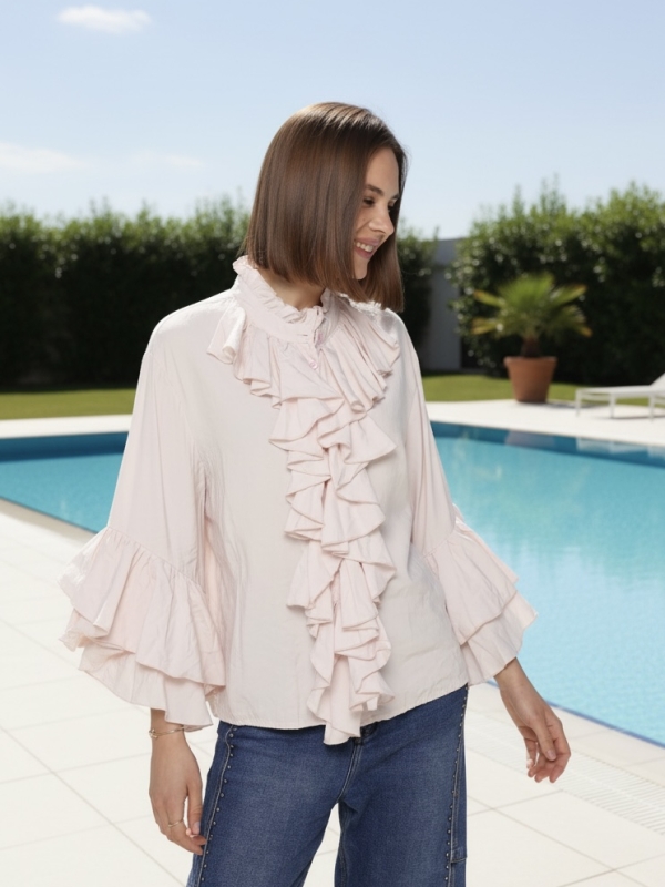 Sienna - Cotton Ruffles Statement Sleeves shirt in pink