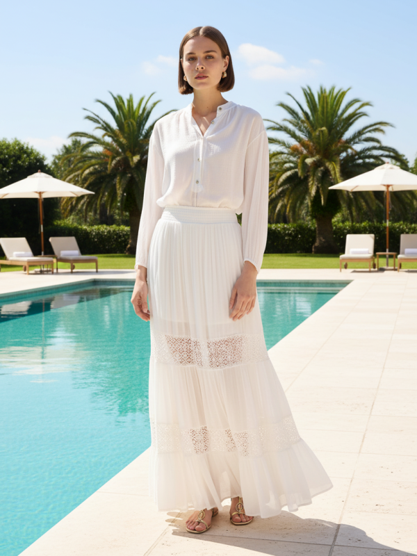 Mandy  -Tiered Crocheted Maxi Skirt In White