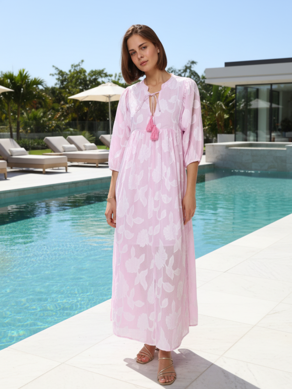 Hannah - Bohemian Textured Maxi Dress In Pink