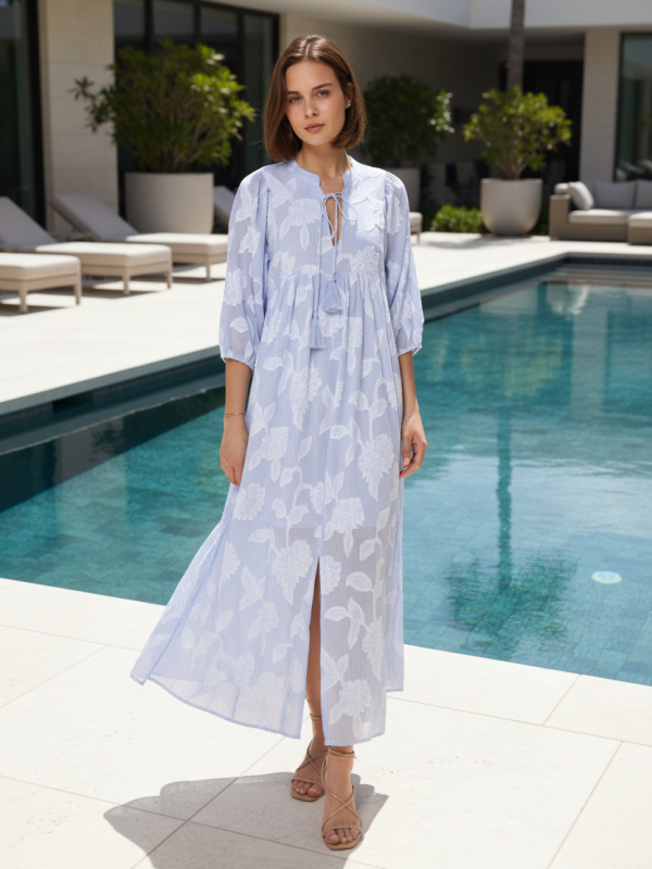 Hannah - Bohemian Textured Maxi Dress In blue