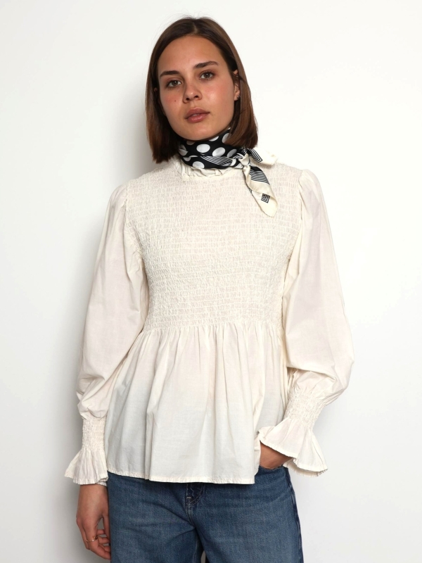 EMMA- smocked cotton shirt in cream