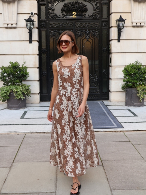 Britney - Brown & Cream Lace Dress