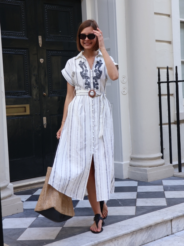 Wendy -Embroidered Cotton Midi Dress in white