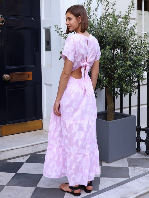 Harmony - Open Back Cotton Maxi Dress In Pale Pink