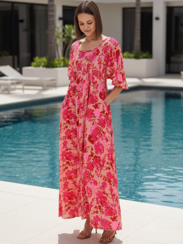 Claudia -Tiered Maxi Dress In Pink Floral