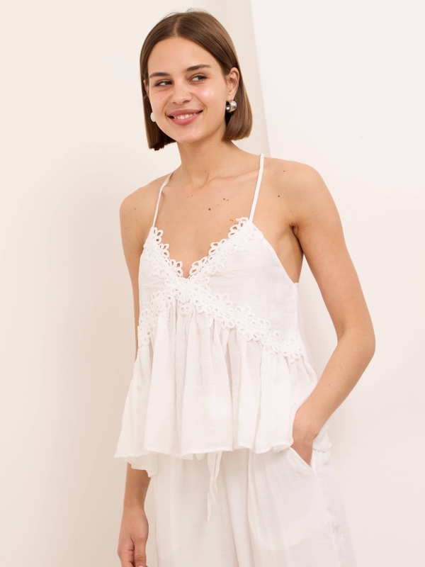 Marielle - Strappy Lace Detail Blouse in white