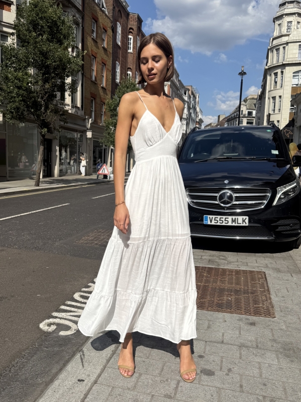 Shay - open back maxi dress in white