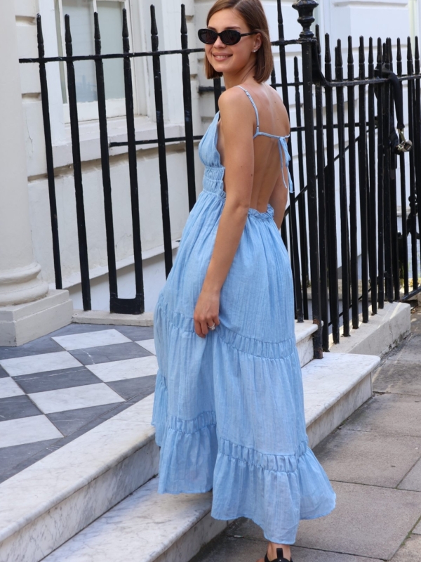 Sienna - Open Back Maxi Dress In Pale Blue
