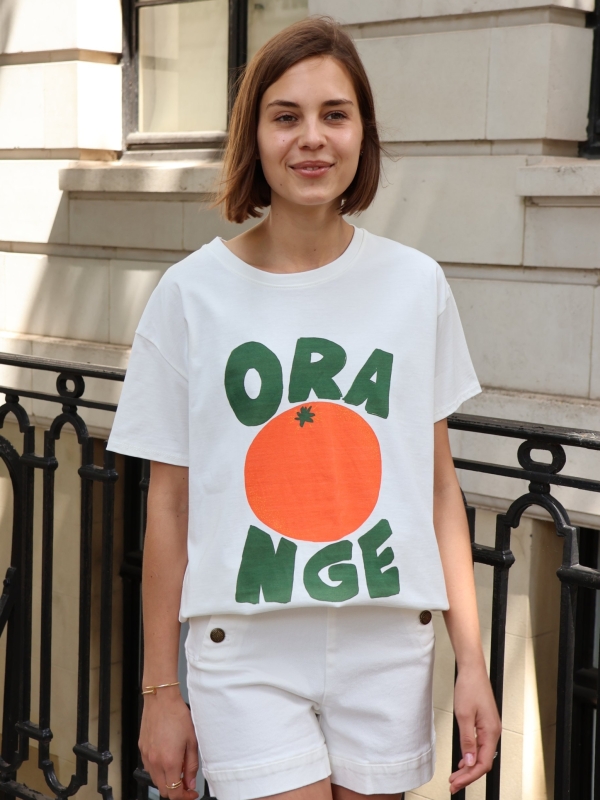 ORA-White T-Shirt with Orange Embellishment