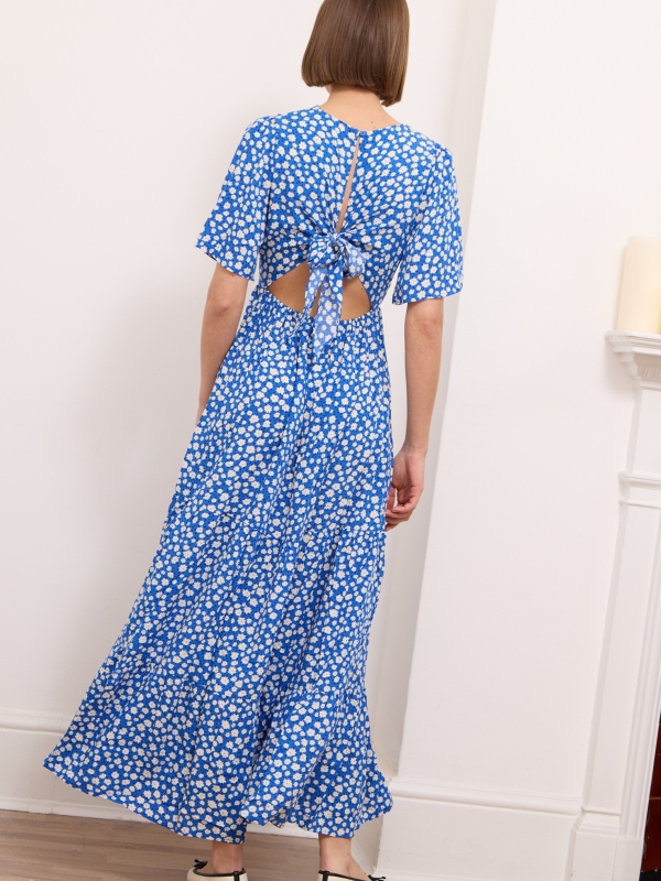 Sienna- Open Back Viscose Maxi Dress daisy in blue